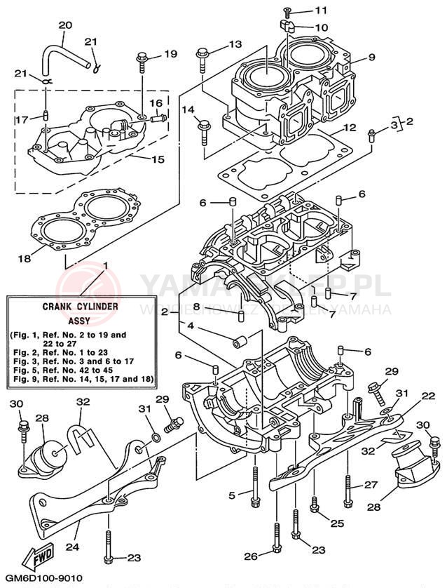 Schemat "cylinder, obudowa silnika" do Yamaha SUPER JET SJ700AX