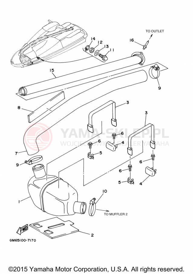 Schemat "Wydech końcowy" do Yamaha WAVERUNNER SUPER JET SJ700BP