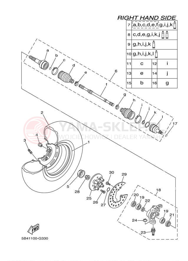Schemat "Koło przód" do Yamaha RHINO 700 FI YXR7FYL/YXR7FYGR