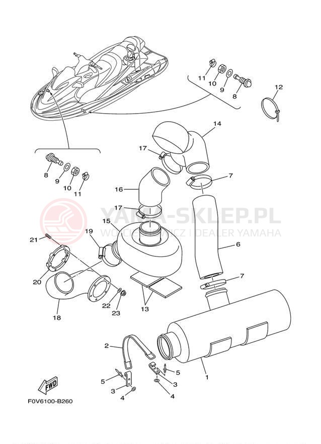 Schemat "wydech" do Yamaha WaveRunner XLT1200 XA1200AD