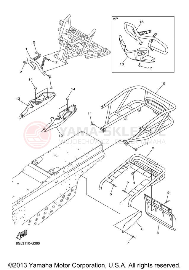 Schemat "zderzak" do Yamaha VENTURE LITE PZ50VTXL/PZ50VTXR