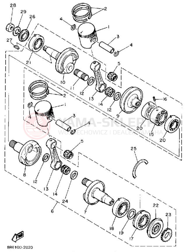 Schemat "Wał korbowy, tłok" do Yamaha SRV SR540G