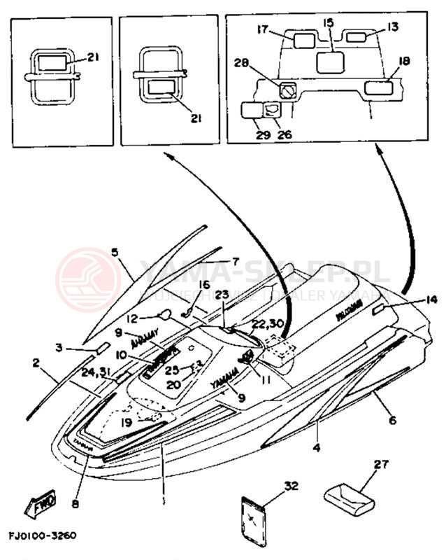 Schemat "Naklejki" do Yamaha WAVE RUNNER III WRA650R