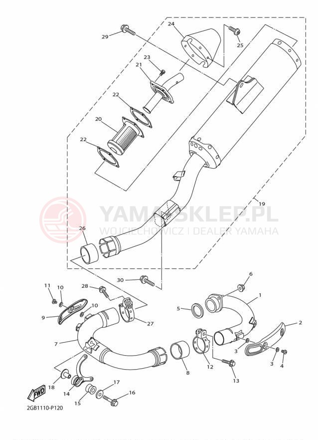 Schemat "Wydech końcowy" do Yamaha WR250F WR250FF