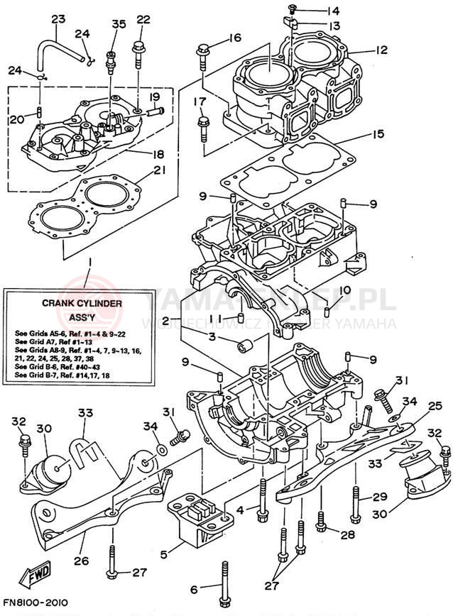 Schemat "cylinder, obudowa silnika" do Yamaha WAVE RUNNER VXR WRB650S