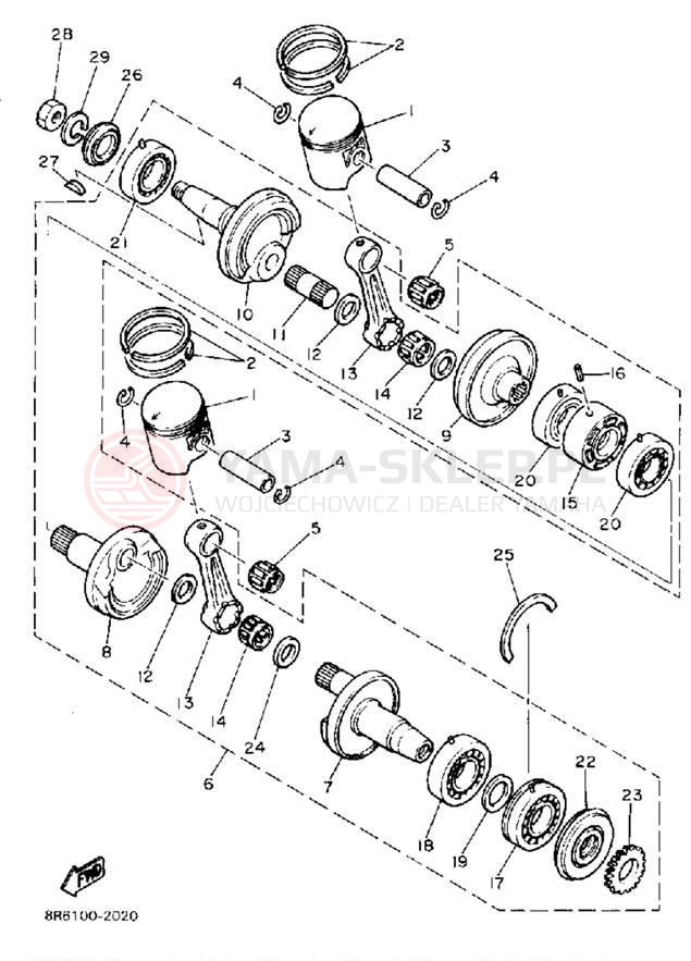 Schemat "Wał korbowy, tłok" do Yamaha SRV SR540L