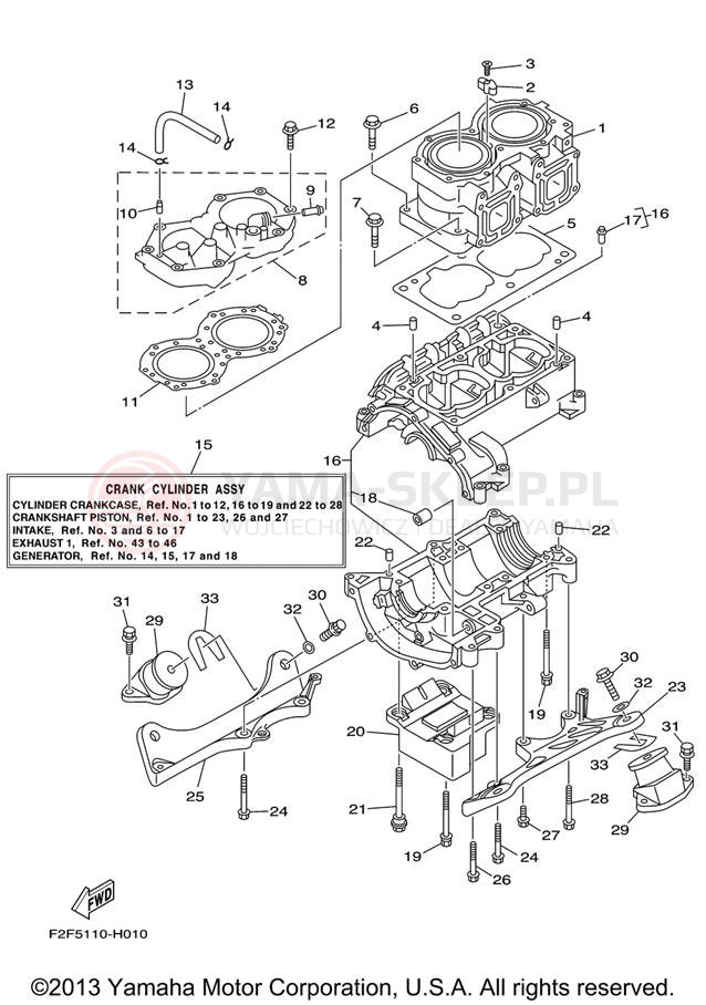 Schemat "Obudowa silnika - cylinder" do Yamaha WAVERUNNER SUPER JET SJ700BJ
