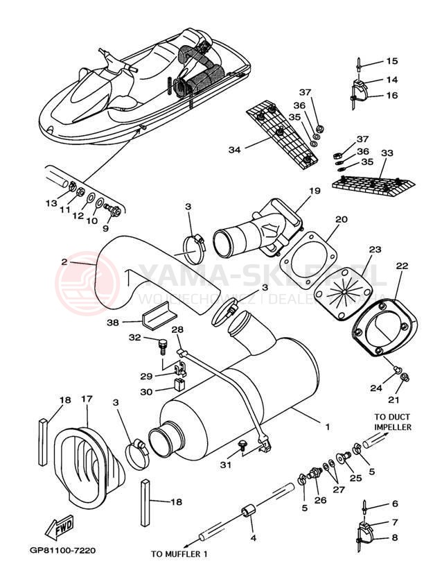 Schemat "Wydech końcowy" do Yamaha WAVE RUNNER GP1200 GP1200V