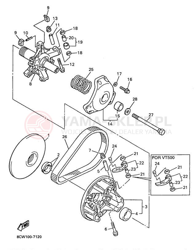 Schemat "PRIMARY SHEAVE" do Yamaha VENTURE 500 VT500B/VT600B