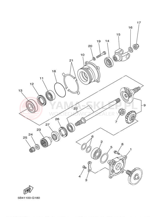 Schemat "Przeniesienie napędu" do Yamaha RHINO 700 YXR7FBGR/YXR7FBL