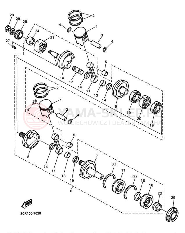 Schemat "Wał korbowy, tłok" do Yamaha VENTURE 500 VT500B/VT600B