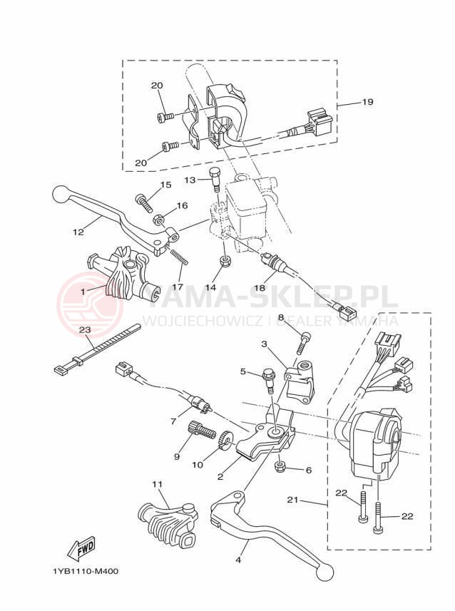 Schemat "Kierownica i osprzęt" do Yamaha XT250 XT250F/XT250FC