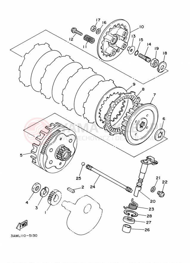 Schemat "sprzęgło" do Yamaha TW200 TW200F1/TW200F1C
