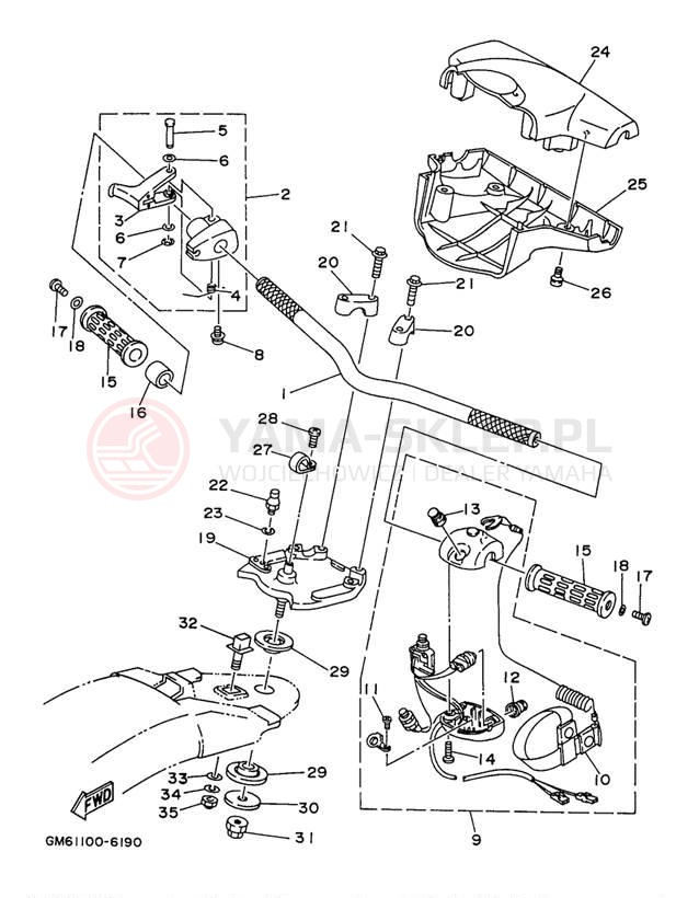 Schemat "Kierownica i osprzęt" do Yamaha SUPER JET SJ700AW