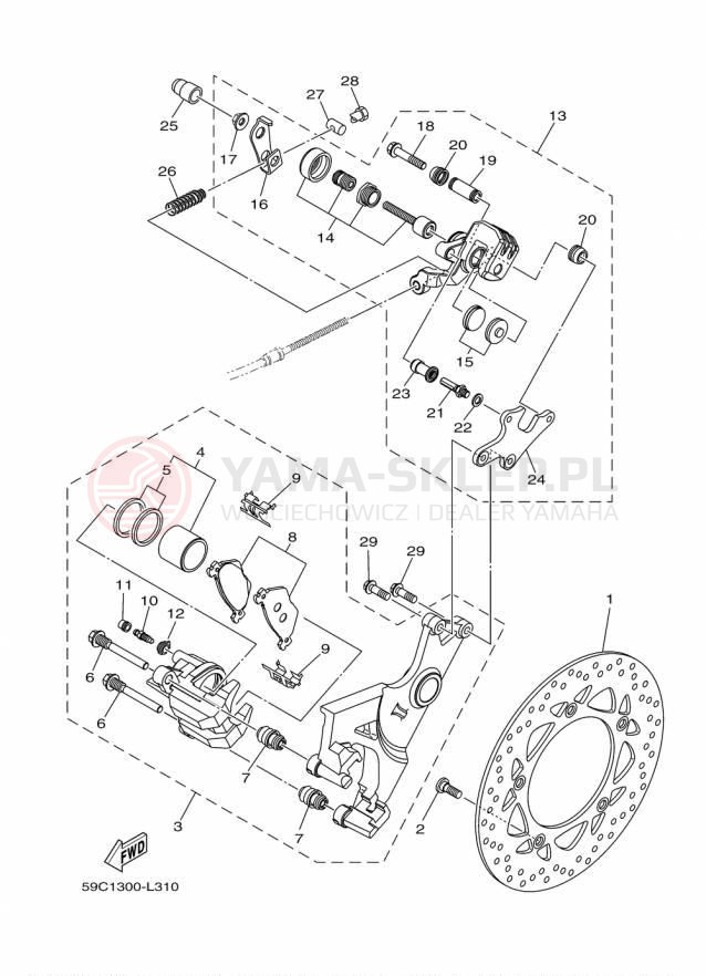 Schemat "Zacisk hamulcowy tylny" do Yamaha TMAX XP500F