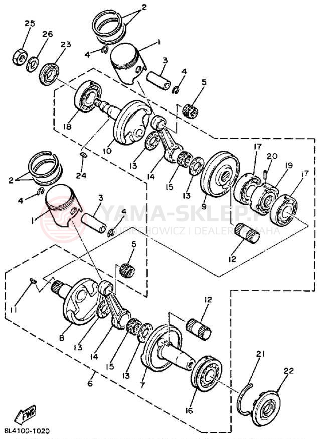 Schemat "Wał korbowy, tłok" do Yamaha ENTICER 340 ET340K