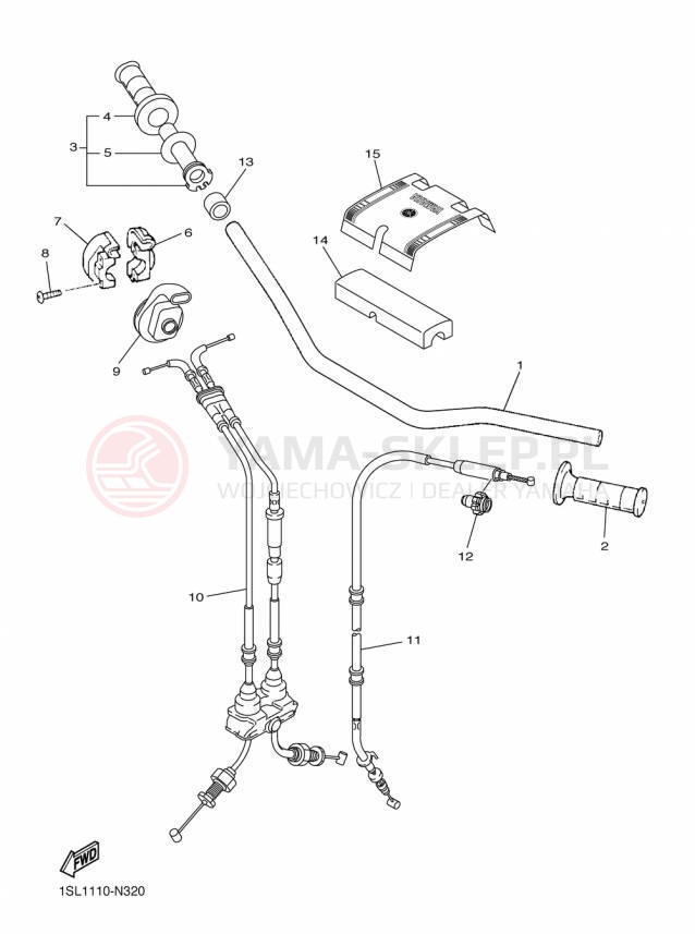 Schemat "Kierownica i osprzęt" do Yamaha YZ250F YZ250FFW/YZ250FFL