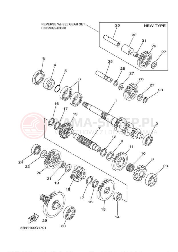 Schemat "Skrzynia biegów " do Yamaha RHINO 700 FI YXR7FYL/YXR7FYGR