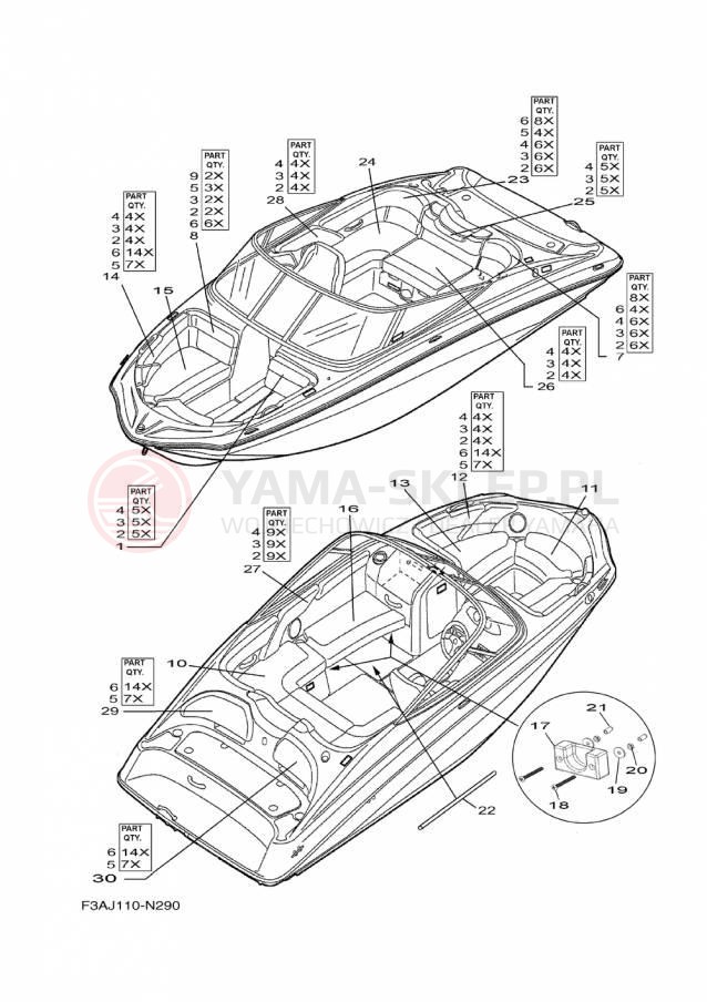 Schemat "Schowek pod siedzeniem," do Yamaha AR190 RX1800AP/RX1800BP