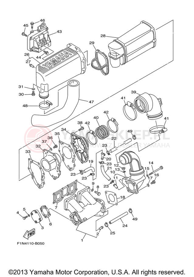 Schemat "wydech" do Yamaha WAVERUNNER SUPER JET SJ700BJ
