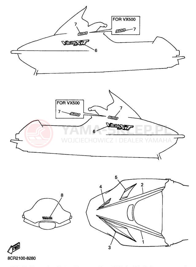 Schemat "naklejki" do Yamaha VMAX 500 XT VX500XTB