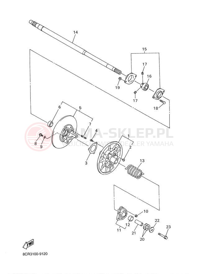 Schemat "Przeniesienie napędu" do Yamaha SX500R SX500D