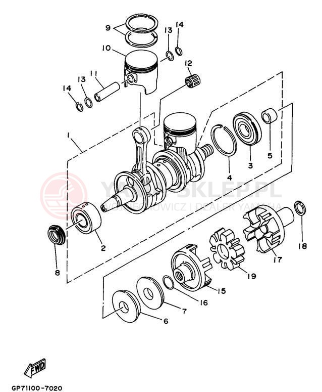 Schemat "Wał korbowy, tłok" do Yamaha WAVE RUNNER GP760 GP760V