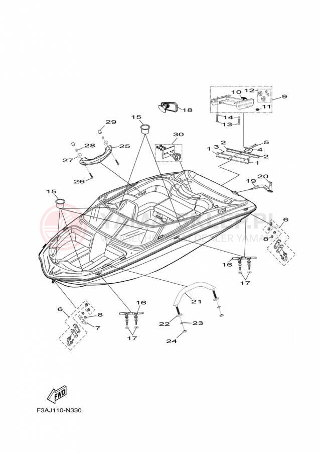 Schemat "HULL DECK FITTINGS" do Yamaha AR190 RX1800AP/RX1800BP