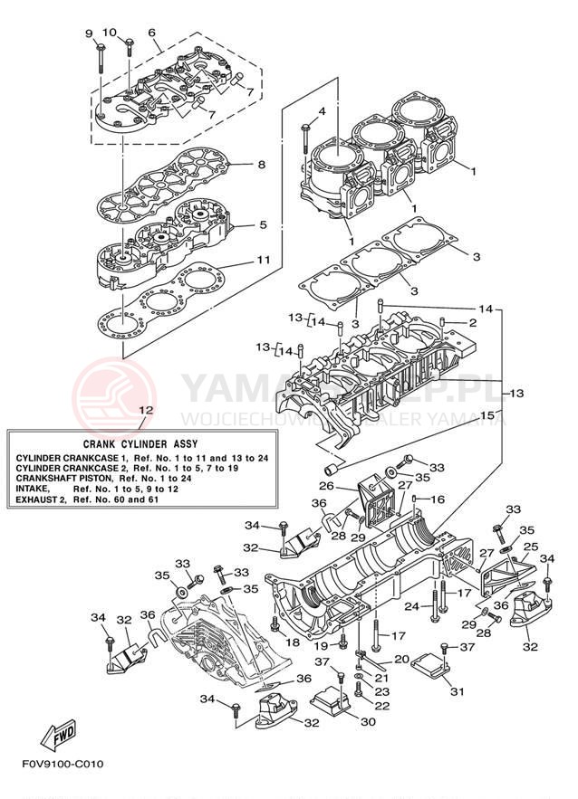 Schemat "Obudowa silnika - cylinder" do Yamaha WaveRunner XLT1200 XA1200AD