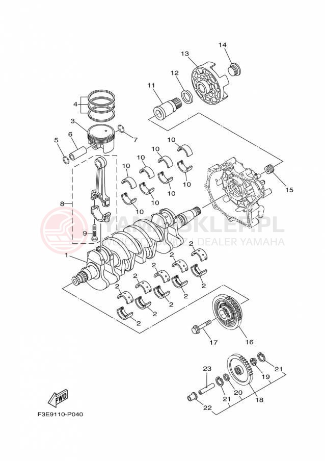 Schemat "Wał korbowy, tłok" do Yamaha SX192 RM1800CP/RM1800DP