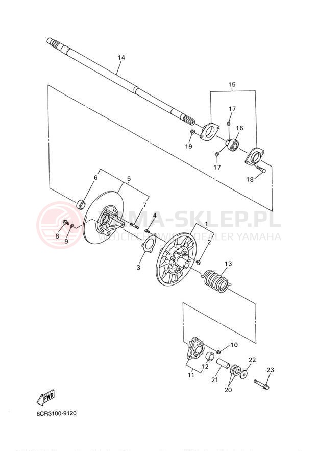 Schemat "Przeniesienie napędu" do Yamaha V-MAX 500 VX500F