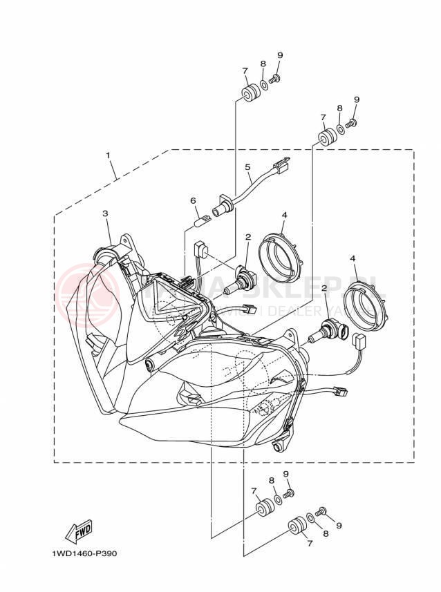 Schemat "Lampa przód" do Yamaha YZFR3 YZFR3FL/YZFR3FR/YZFR3FB