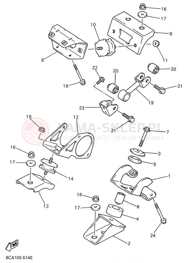 Schemat "Mocowanie silnika" do Yamaha VMAX 600 MOUNTAIN MAX VX600STW