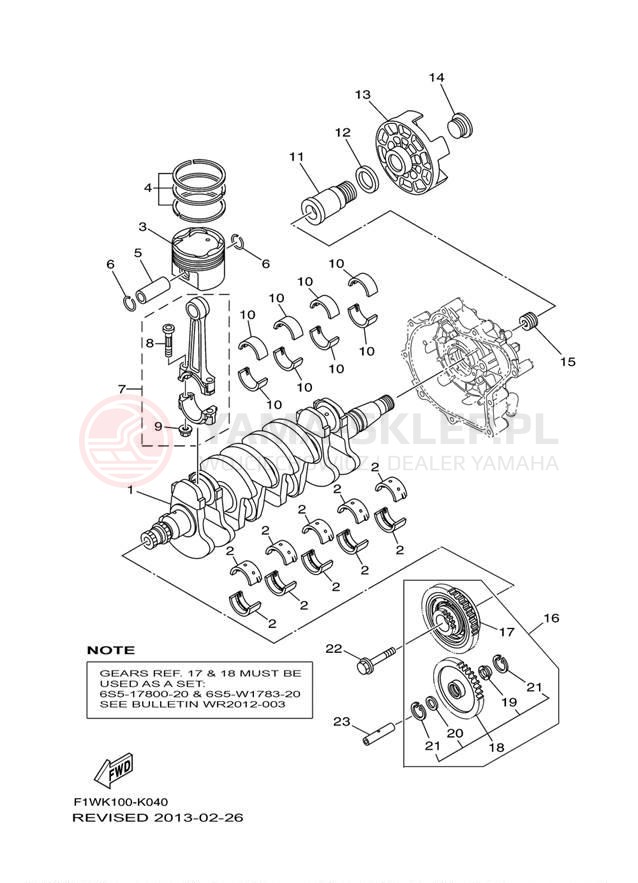 Schemat "Wał korbowy, tłok" do Yamaha WAVERUNNER FZS GX1800AL