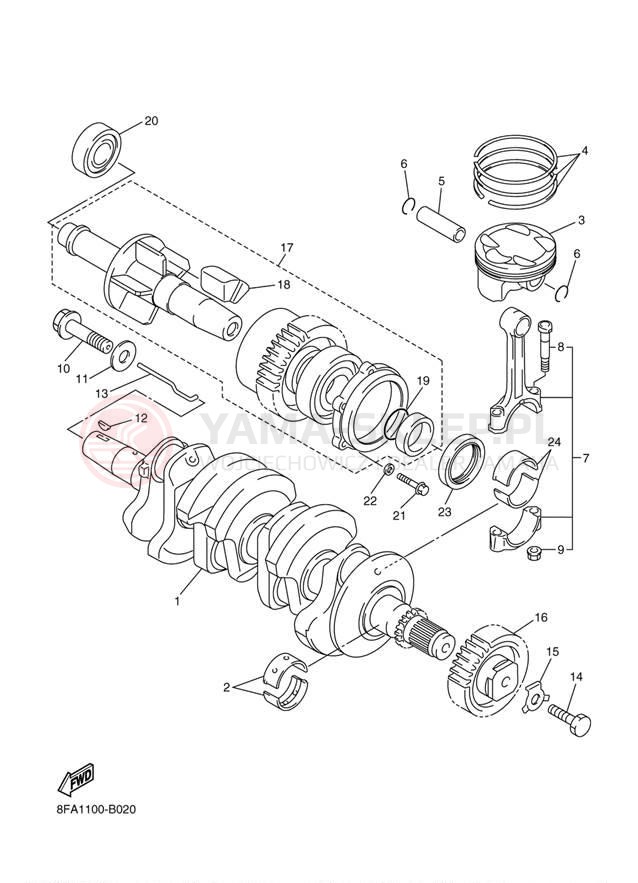 Schemat "Wał korbowy, tłok" do Yamaha RX-1 LE RX10SH/RX10MSH