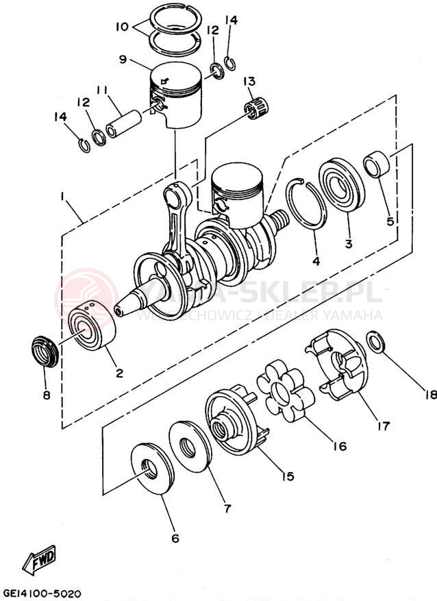 Schemat "Wał korbowy, tłok" do Yamaha WAVE BLASTER WB700T