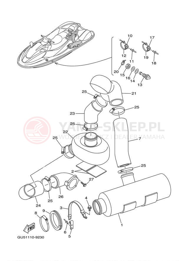 Schemat "Wydech końcowy" do Yamaha SUV1200 SV1200B