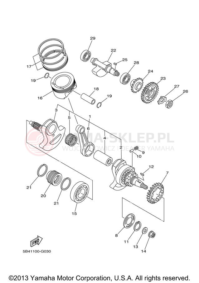 Schemat "Wał korbowy, tłok" do Yamaha RHINO 700FI YXR70FXR/YXR70FXGR