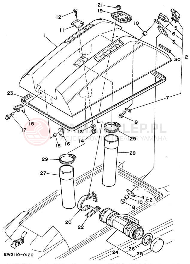 Schemat "HULL & DECK" do Yamaha SUPER JET SJ650D
