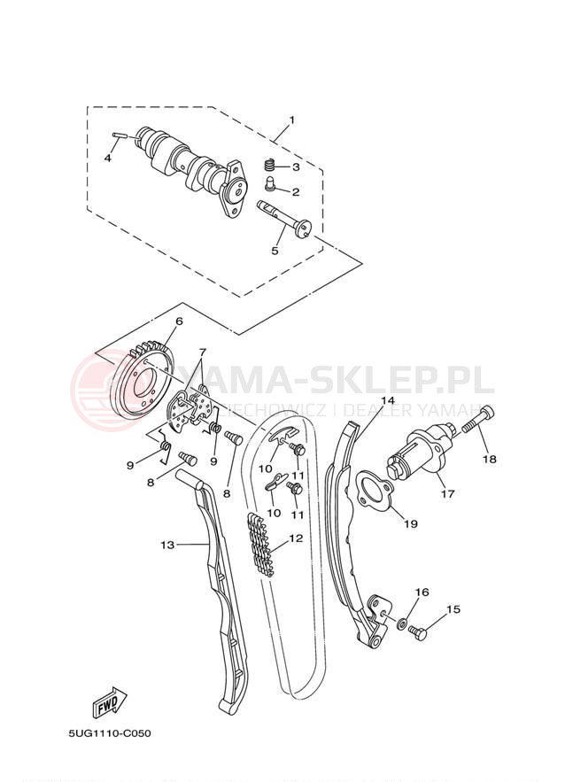Schemat "Rozrząd - łańcuszek" do Yamaha RHINO 660 YXR66FW