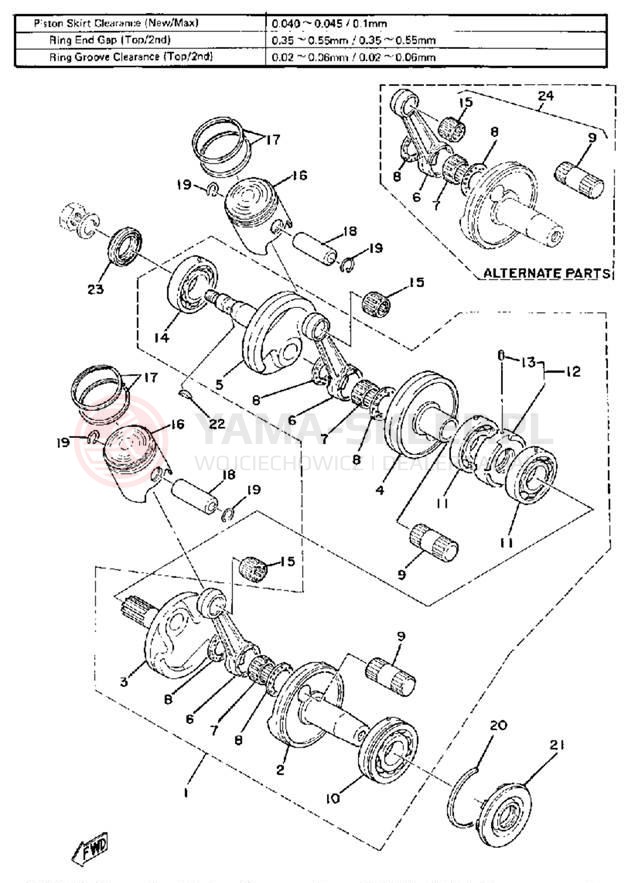Schemat "Wał korbowy, tłok" do Yamaha ET340EC