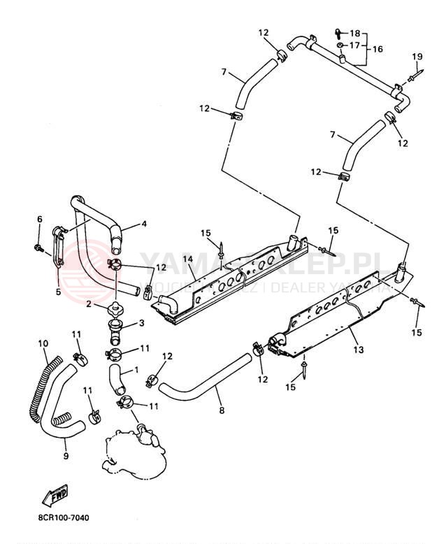 Schemat "Układ chlodzenia" do Yamaha VENTURE 500 VT500B/VT600B