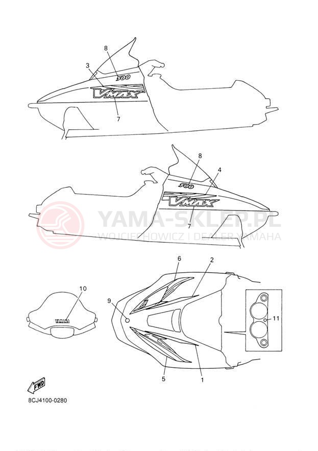Schemat "naklejki" do Yamaha VMAX 500 VX500D