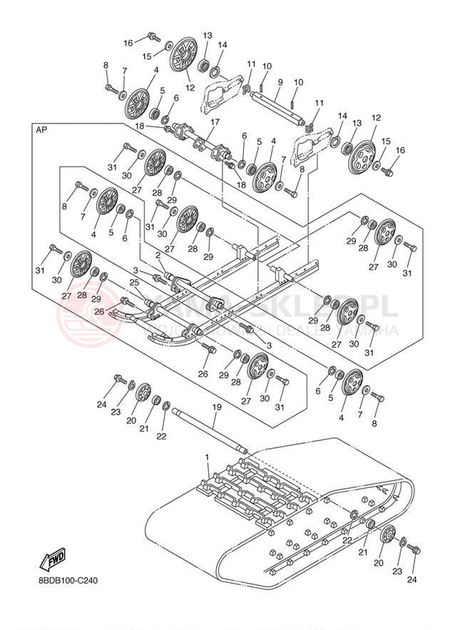 Schemat "Zawieszenie gąsiennicy" do Yamaha BRAVO BR250TW