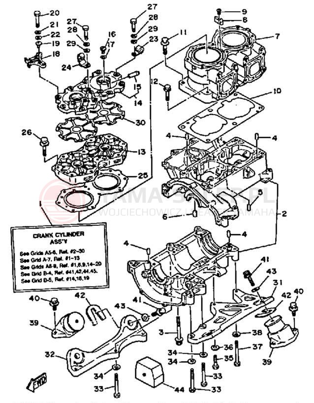 Schemat "Obudowa silnika - cylinder" do Yamaha WAVE RUNNER LX WR650D