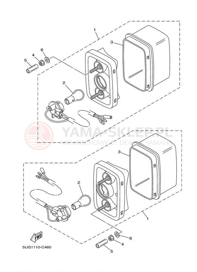 Schemat "lampa tył" do Yamaha RHINO 660 YXR66FW