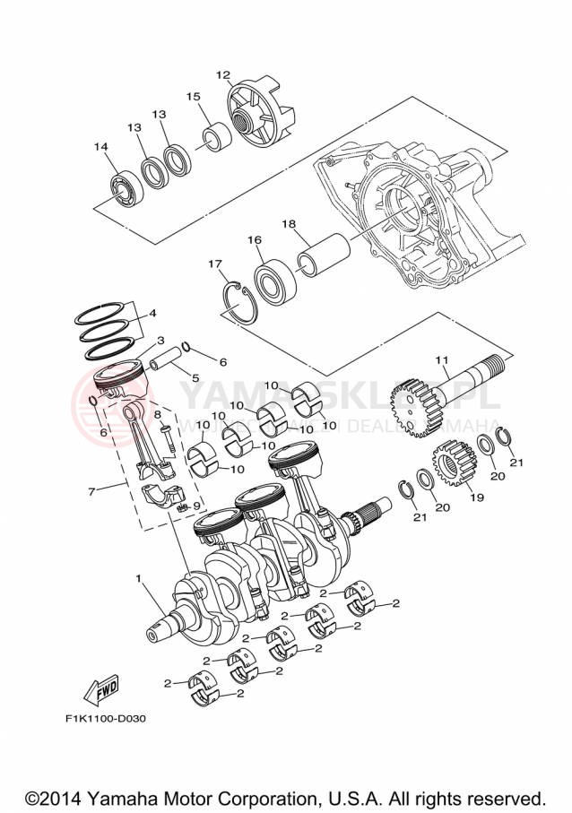 Schemat "Wał korbowy, tłok" do Yamaha WAVERUNNER V1 SPORT VX1100DP