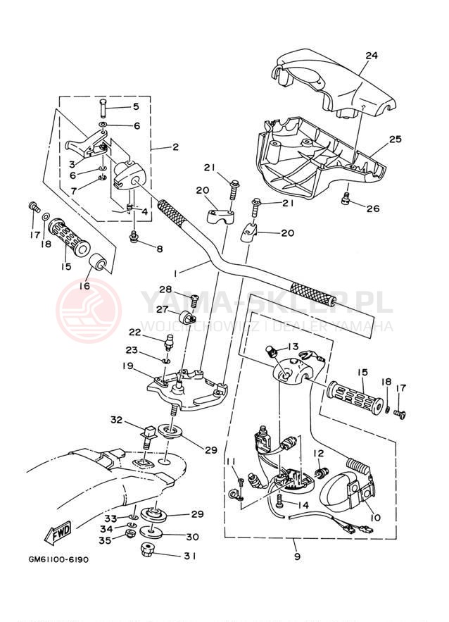 Schemat "Kierownica i osprzęt" do Yamaha SUPER JET SJ700BA
