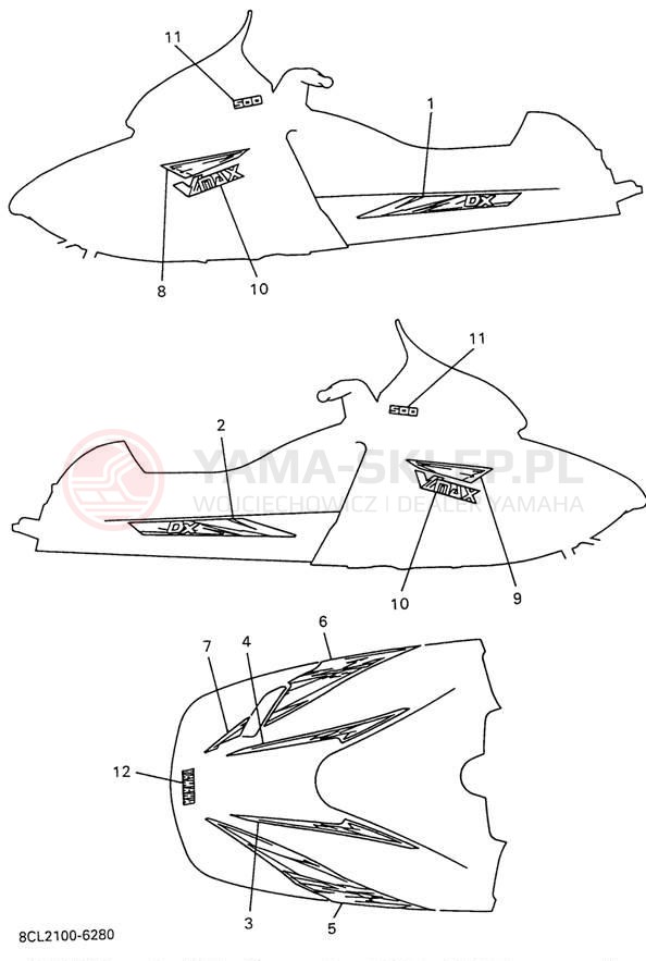 Schemat "naklejki" do Yamaha VMAX 500 DX VX500DXW