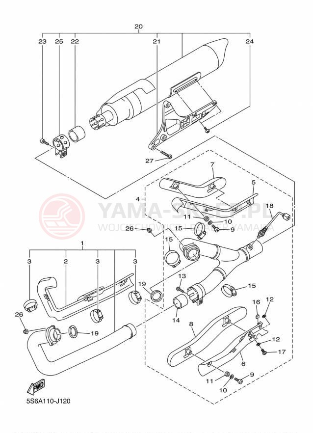 Schemat "Wydech końcowy" do Yamaha V STAR 1300 XVS13AFCS/XVS13AFS